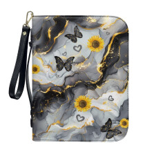 Marble Butterfly Sunflower PU Leather Bible Cover for Women & Men – Lightweight, Detachable Wristlet Strap, Compatible with Standard Bibles