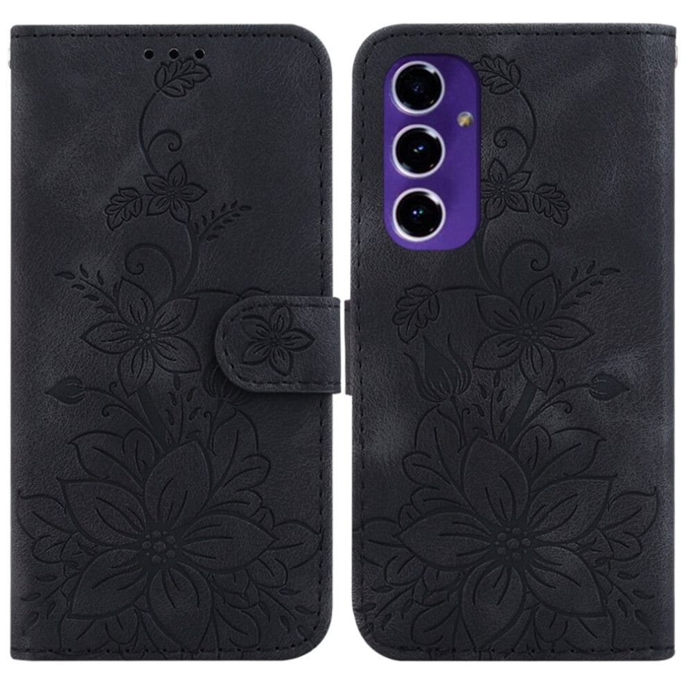 Samsung Galaxy A16 5G 6.7" Pu Leather Flip Wallet Case With Magnetic Closure, Card Slots & Lily Embossed Design – Black 9152228528925