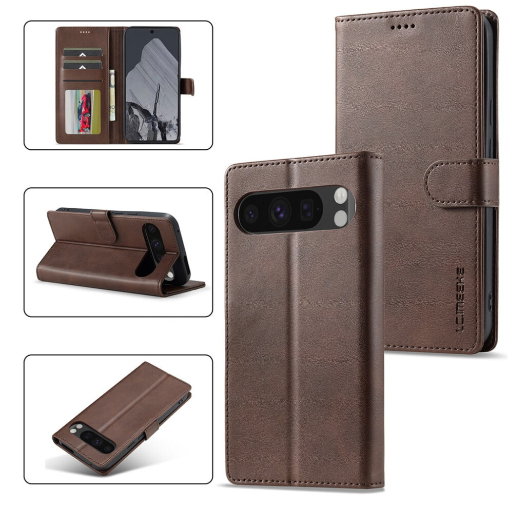 Lc.imeeke Pu Leather Flip Case For Google Pixel 10 Pro – Magnetic Closure, Card Slot, Kickstand, Shockproof, Brown 9130661922357