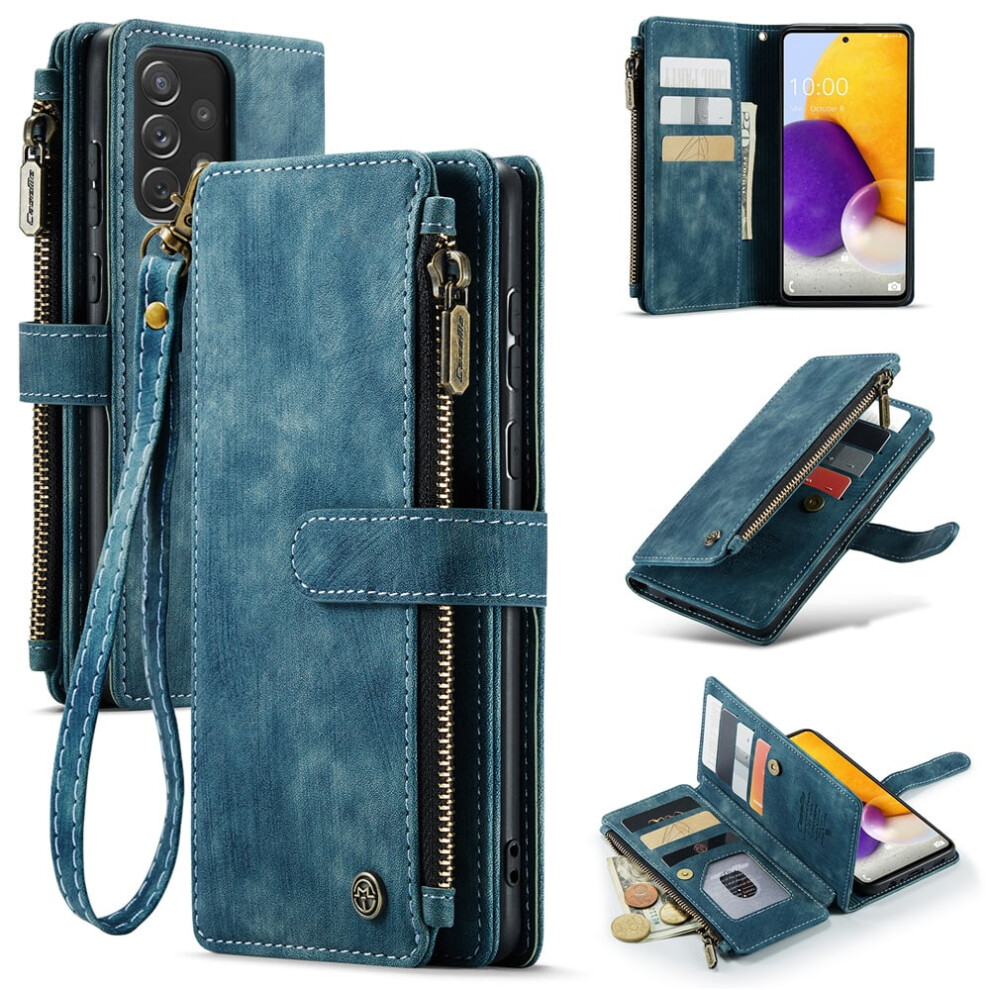 Caseme Wallet Case For Samsung Galaxy A72 (6.7") Â Pu Leather, Magnetic Flip, Lanyard, Zipper Card Holder, Blue 9165521639861