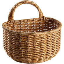 Large Wall-Mounted Wicker Storage Basket with Handle – Hanging Kitchen Organizer
