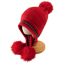 Girls Winter Cover Ears Beanie Hat Ear Flaps Ski Snow Hats Knit Fleece Lined Hats Red