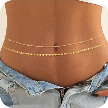 14K Gold Plated Body Chain for Women – Adjustable Waist Beads, Boho Belly Chain for Beach & Festival (26.5–33 in), compatible with sensitive skin