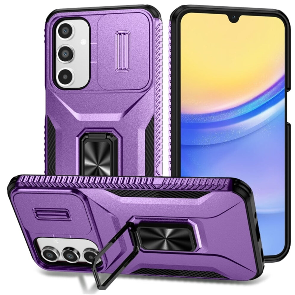 Slim Fit Shockproof Hybrid Case For Samsung Galaxy A16 6.7" Â Military-Grade, Slide Camera Cover & Rotated Ring Kickstand, Purple 9165521636822
