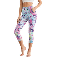 Pillangó mintás, batikolt jóganadrág nőknek, sportos capri leggings, magas derekú jóga leggings sportedzőterembe, 3XL