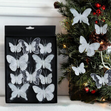 Christmas Decoration Colorful Butterflys Christmas Tree Ornaments Hollow Glitter Simulation Pendant Clip Scene Atmospheres Christmas Decoration White