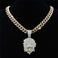 Men Women Hip Hop Masked Portraits&Letters SLMBA Pendant Necklace Crystal Cuban Chain HipHop Iced Out Bling Necklaces Fashion Charm Jewelry