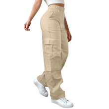 Spodnie damskie cargo z wysokim stanem, beżowe, 3XL