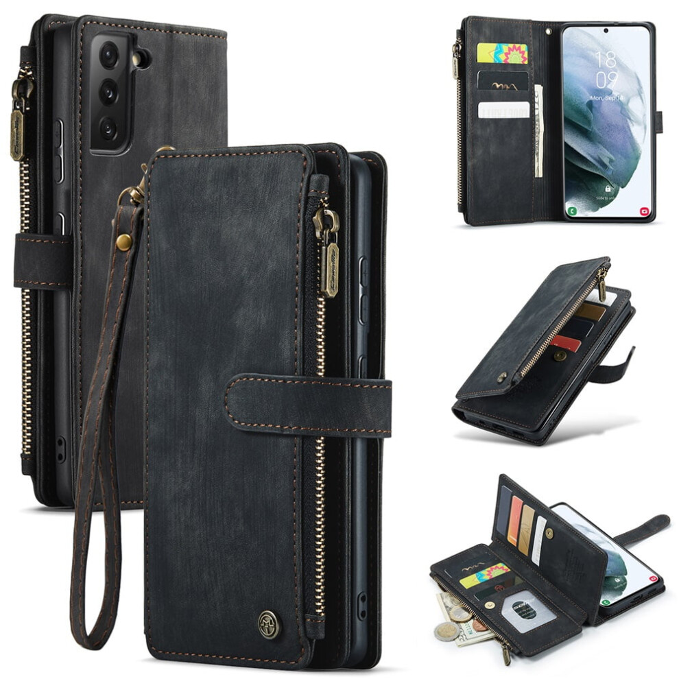 Caseme Wallet Case For Samsung Galaxy S21 Fe (6.4") Â Pu Leather, Magnetic Flip, Lanyard Strap, Zipper Card Holder, Compatible With S21 Fe 9165521636938
