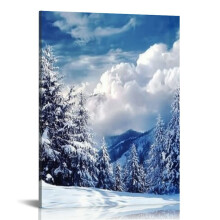 Paysage de forêt hivernale, arbres en hiver, champ de neige, forêt enneigée, lever et coucher de soleil, toile murale pour salon, 30 x 40 cm