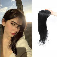 Postizo para mujer con cabello fino, flequillo lateral 3D de 45 cm (18 pulgadas) con clip, color negro.
