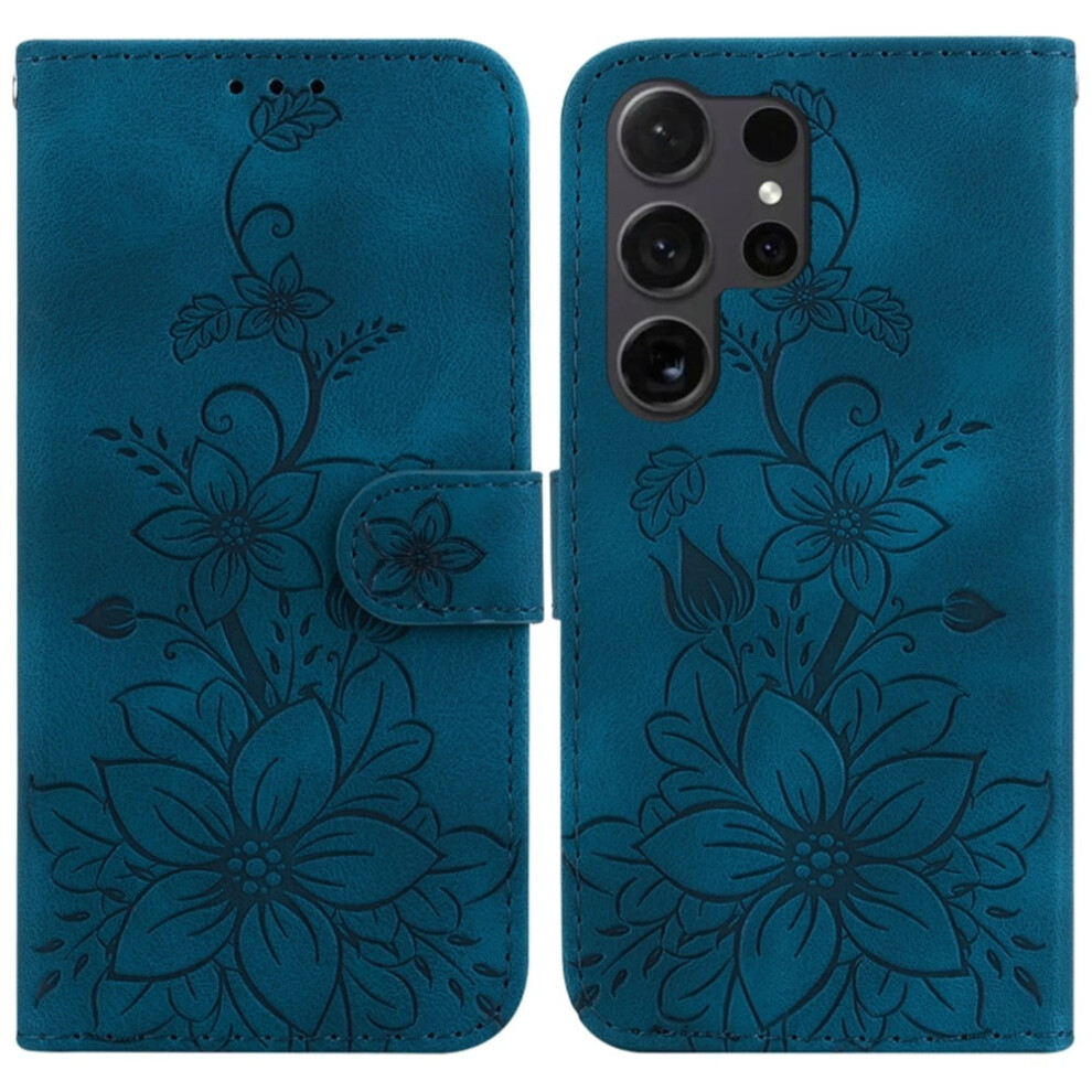 Lily Embossed Pu Leather Flip Wallet Case With Strong Magnetic Closure & Card Slots, Â Compatible With Samsung Galaxy S25 Ultra 5G 6.9" Blue 9170372138173