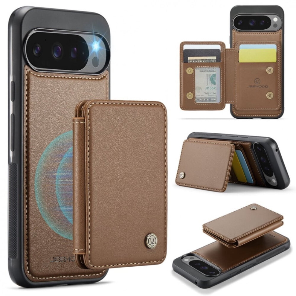 Leather Wallet Case For Google Pixel 9 Pro Xl Â Rfid Blocking, Credit Card Holder, Cash Slot, Detachable Kickstand, Compatible With Google Brown 9165521638543