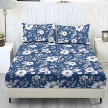 White Flower King Size Sheet Set 3 Pc Blue Cooling Bedding