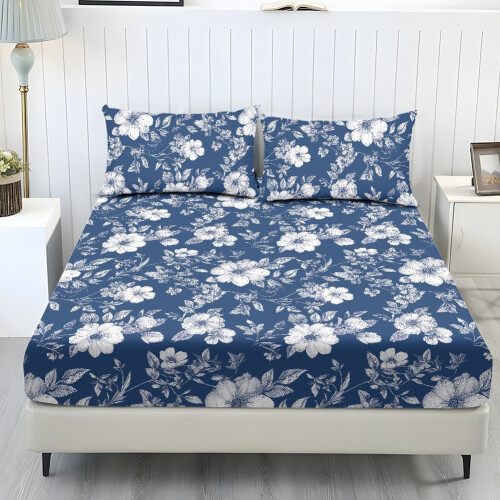 White Flower King Size Sheet Set 3 Pc Blue Cooling Bedding