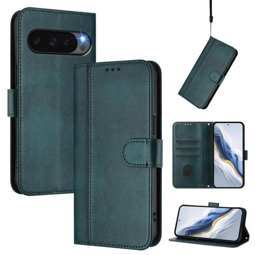 Dark Flip Leather Tpu Wallet Case With Card Holder & Wrist Strap For Google Pixel 10 Pro 6.3" Â Shockproof Green 9165521637676