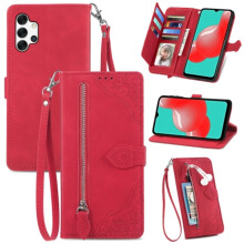 Compatible with Samsung Galaxy A32 5G Case – PU Leather Magnetic Flip Wallet with Lanyard, Wristlet & Zipper Card Holder