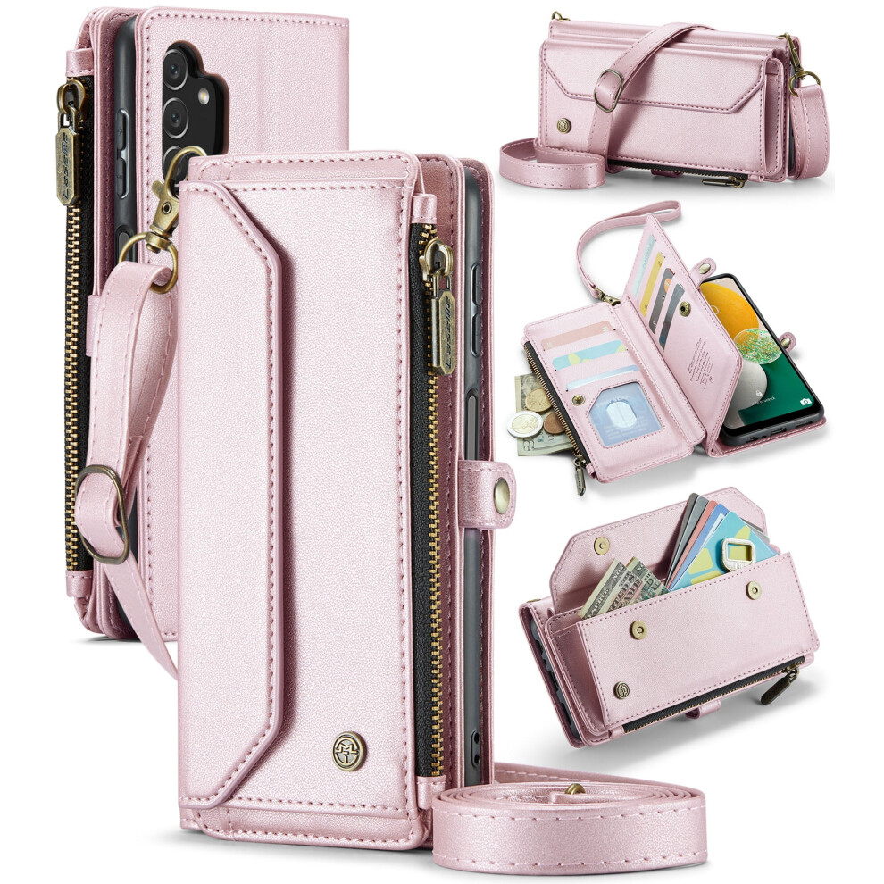 Caseme Leather Wallet Case For Compatible With Samsung Galaxy A13 6.5" Â Rfid Blocking, 10-Card Holder, Zipper Bills Slot, Magnetic Wrist Strap 9165521638574