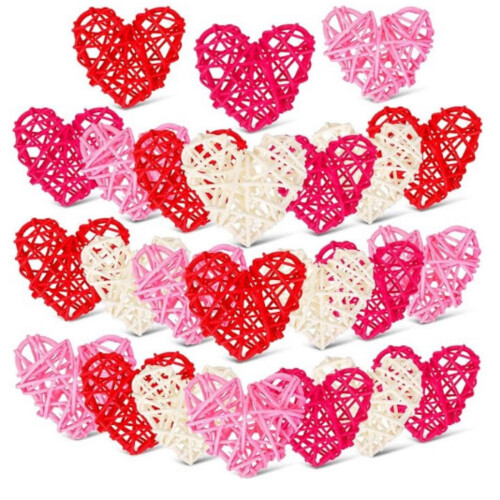 Rattan Heart Decorations Natural Woven 24 pcs