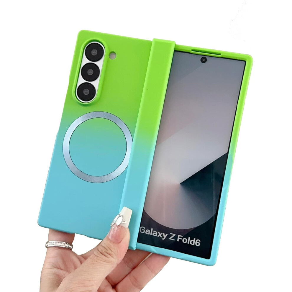Magnetic Case For Samsung Galaxy Z Fold 4 Â Hinge Protection, Magsafe Compatible, Anti-Scratch, Shockproof, Gradient & Green/Blue 9405492263826