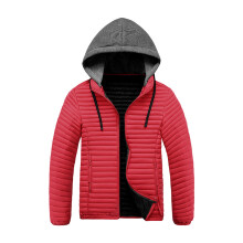 Lichtgewicht casual katoenen jas met capuchon en ribbels voor heren, rood, XXL