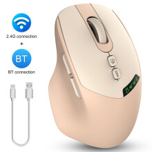 Mouse wireless silențios cu mod dual Bluetooth 2.4G, clic silențios, DPI reglabil, baterie 500mA, afișaj pentru PC, laptop, Mac