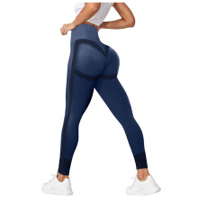 Női magas derekú leggings, varrás nélküli edzőtermi jóganadrág, hasformáló, mosolykontúros sportruházat, harisnya, kék, M