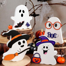 Aranyos fa szellemtáblák Halloweenre, beltéri, többszintes tálca dekoráció, szellem témájú asztali dísz partira, otthonra, konyhai polc