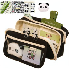 Cute Panda Pencil Case, Large Capacity Kawaii Pouch for Adults – Compatible with Gel Ink Pens, Clips, Stickers, Pins