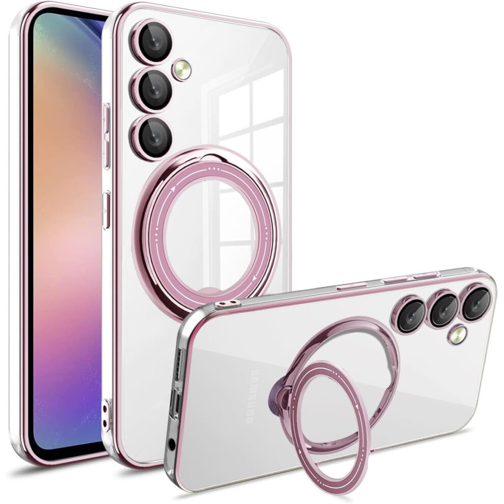 Clear Shockproof Case For Galaxy S24 Fe With Magnetic Ring, Kickstand & Wireless Charging – Compatible With Samsung Galaxy S24 Fe 5G (Pink) Pink 9405492264724