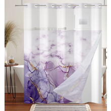 Rideau de douche sans crochets, motif marbre violet, doublure à boutons-pression, imperméable, 180 x 211 cm (71 x 83 pouces), 71 x 83 pouces.