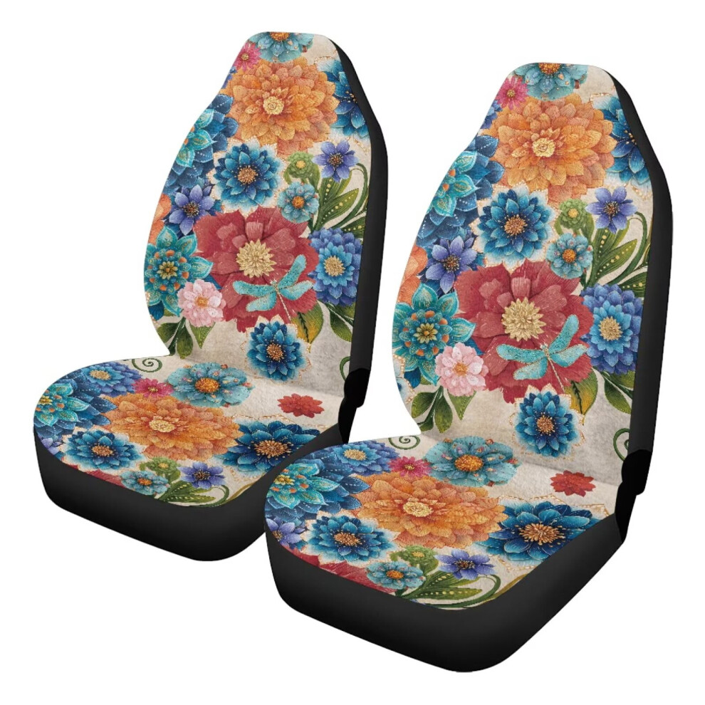 Car Seat Covers Flower Dragonfly Design 2-Pc Universal Fit Coral 968604481833
