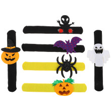 6Pcs Assorted Color Halloween Slap Bands Plush Kids Party Bracelets
