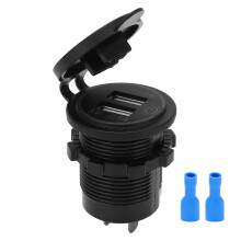 Carregador USB duplo para veículo, 12V/24V, com portas de carregamento rápido à prova d'água, encaixe universal, proteção contra