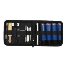 Complete tekenset met schetspotloden, schaduw- en mengtools, milieuvriendelijke, niet-giftige materialen, herbruikbare, stevige koffer voor