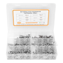 Wood Screws Assortment Set with Phillips Drive, Self Drilling Stainless Steel Screws for Sheet Metal, Storage Box with Compartment Design (200PCS)