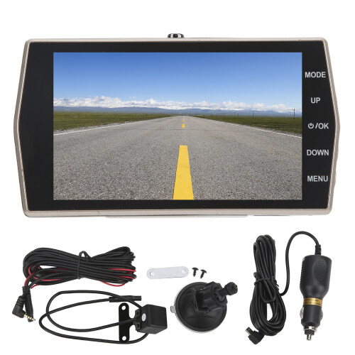 Câmera veicular com câmera frontal e traseira, resolução 1080p HD, tela LCD sensível ao toque de 4 polegadas, sensor G, HDR, gravação em loop,
