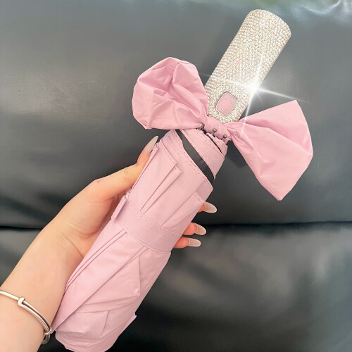 Guarda-chuva dobrável com abertura automática, proteção UV e strass rosa 2