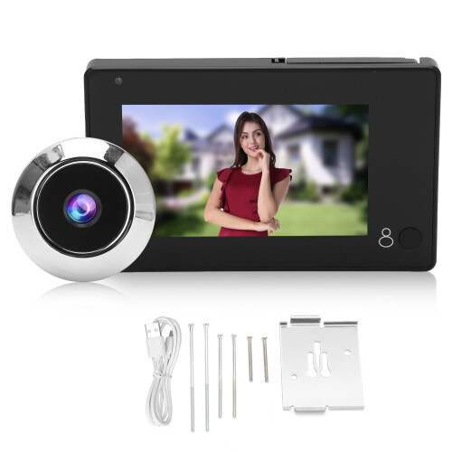 Campainha de vídeo inteligente para porta de apartamento com tela LCD de 4,3 polegadas, visor digital, câmera olho mágico, ângulo amplo de 105