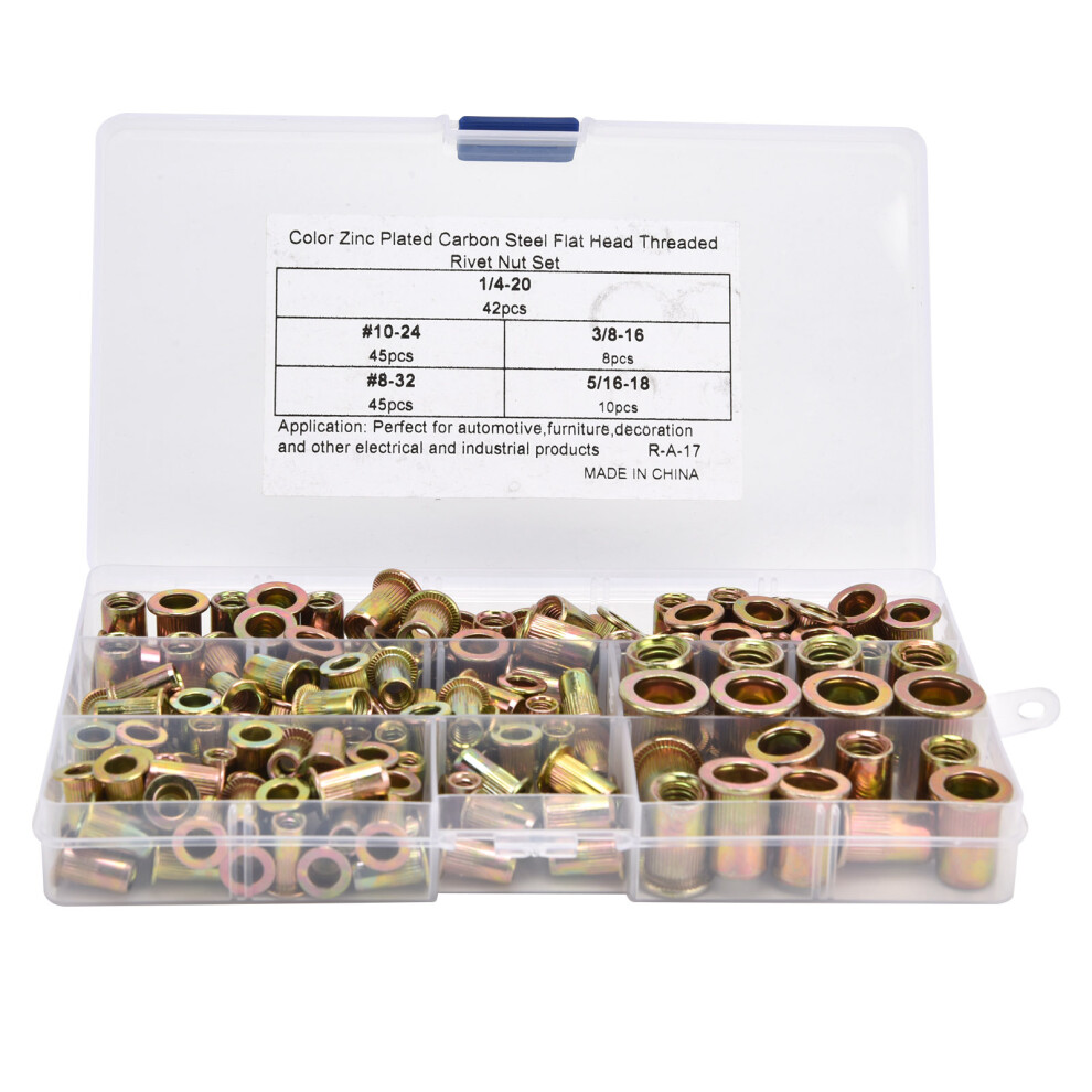 Mixed Sizes Carbon Steel Rivet Nuts Zinc Plated Corrosion Resistance Assortment Kit Sturdy Flat Head Rivet Nut High Hardness Metric Rivet Nut For 9049227841127