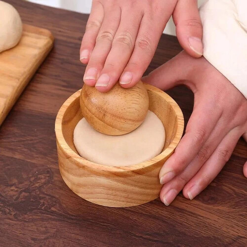 Houten deegroller met antiaanbaklaag, handpers (1 stuk) 1
