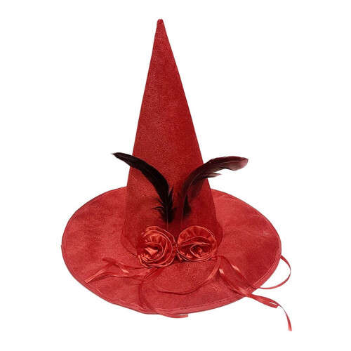 Červený sametový čarodějnický klobouk pro halloweenský kostým 1