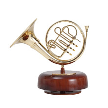 French Horn Music Box – Wind-Up, Rotating Base, Brass Miniature Replica, Compatible with Classical Music Lovers – Gift for Christmas, Birthday,
