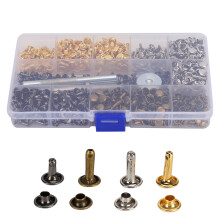 DIY Leather Craft Rivets Double Cap Tubular Metal Studs Leather Rivets Durable Copper Rust Proof Multiple Sizes Assorted Colors Setting Tool Kit
