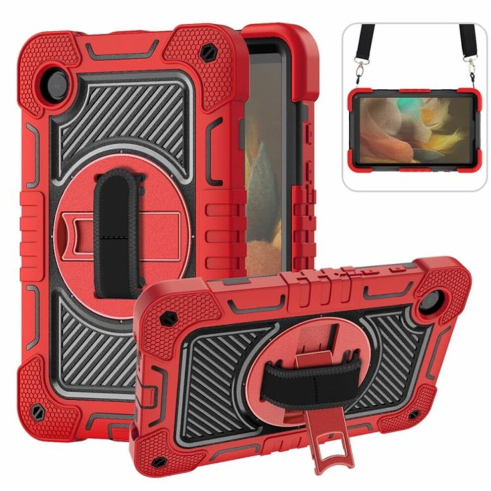 Shockproof Case For Compatible With Samsung Galaxy Tab A9 Â Silicone+Pc 360 Rotating Handle Stand With Shoulder Strap, Red 9558633041644