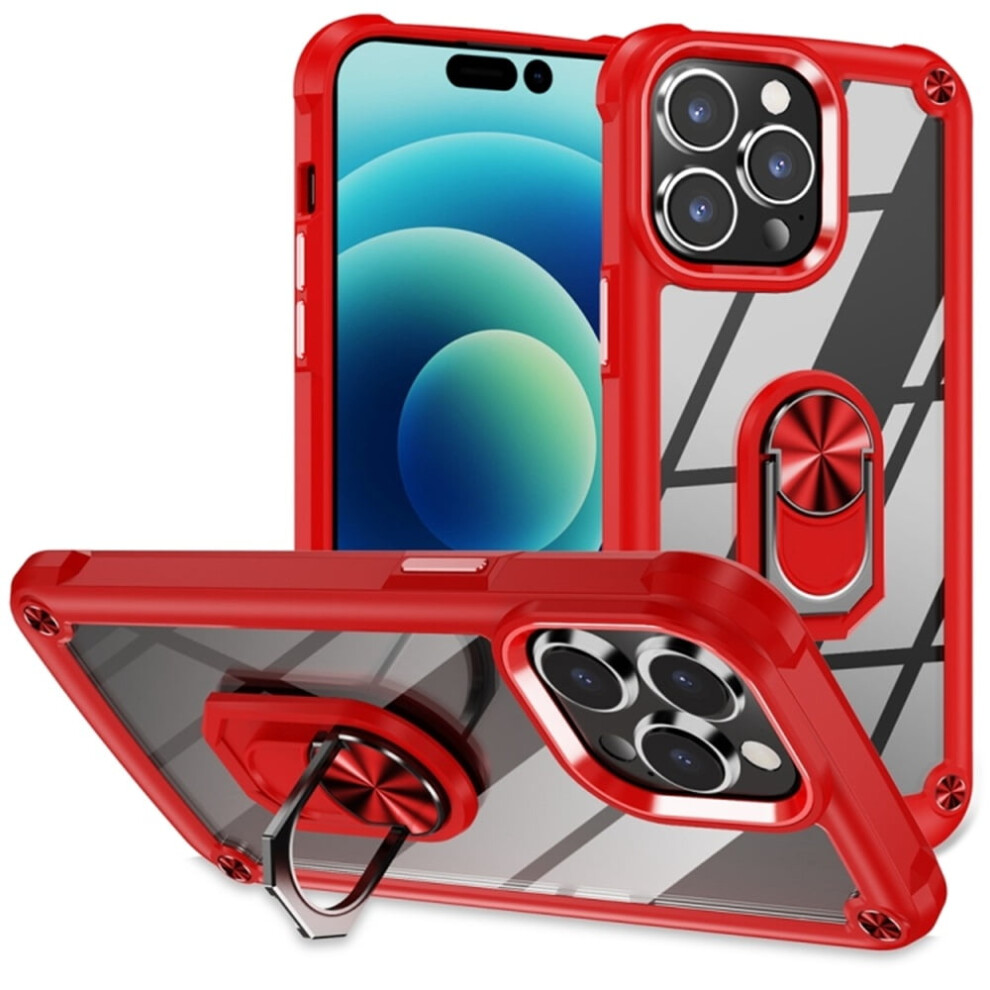 Heavy Duty Shockproof Armor Case For Iphone 15 6.1", 360 Full Protection, Anti-Scratch Tpu+Acrylic With Ring Holder, Red 9558633044652