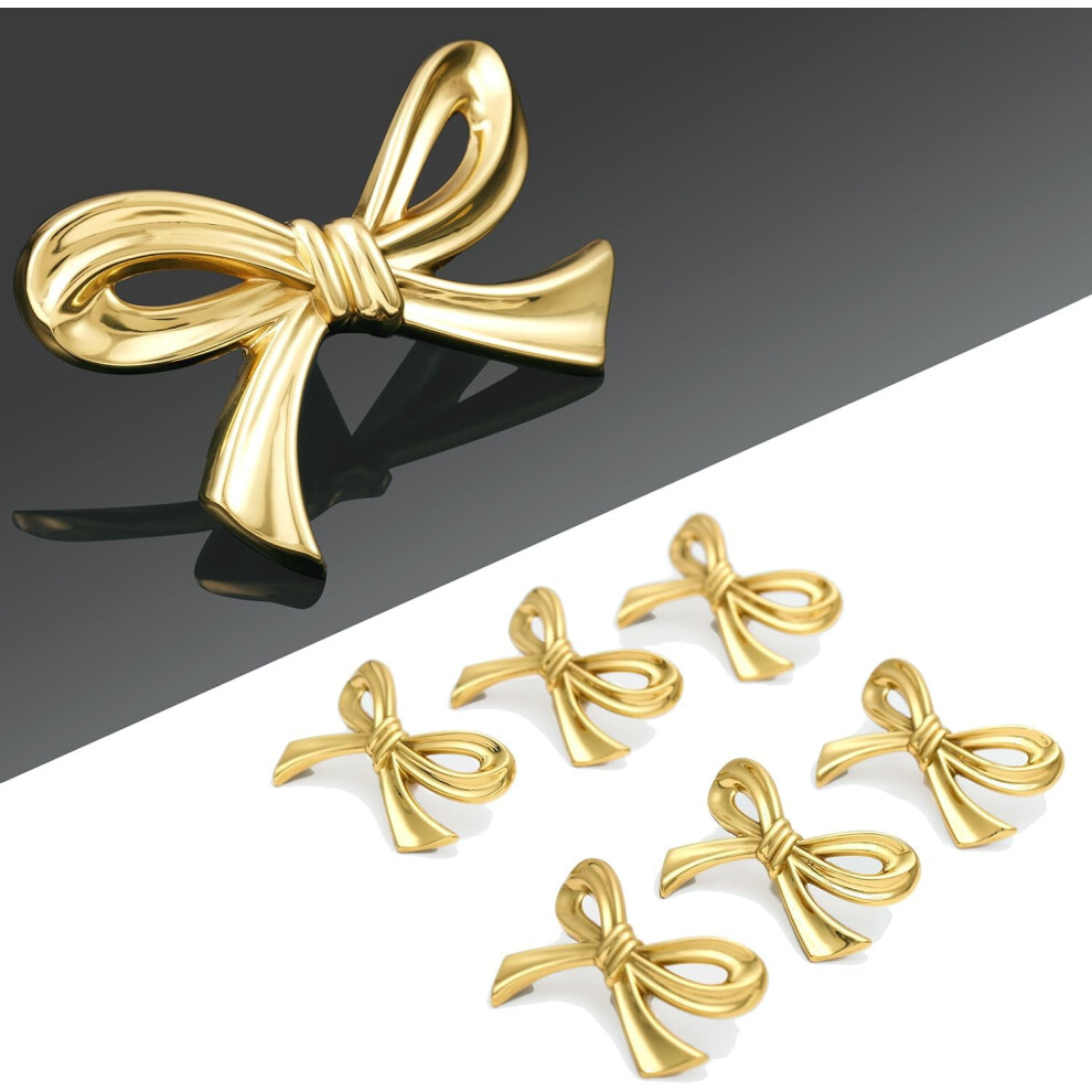ÂS Brass Bow Shape Cabinet Knobs, Gold Drawer Pulls, Decorative Bow Knobs, 6 Pack 9181073450129