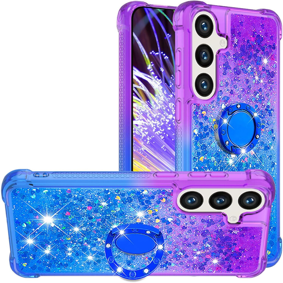 Quicksand Case With Ring Kickstand & Glitter Liquid Flow For Compatible With Samsung Galaxy S25 Plus (Not S25)/S24 Plus Â Jb-Purple Blue 9181073446092