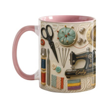 Sewing Supplies Themed Ceramic Mug Crafter Gift Coffee Cup