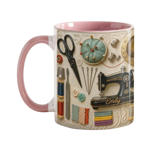 Sewing Supplies Themed Ceramic Mug Crafter Gift Coffee Cup